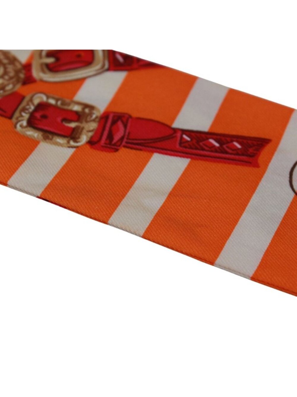 Hermes Twilly Brides de Gala Ceremonial Bridle Silk Orange White Red Scarf - Picture 9 of 13